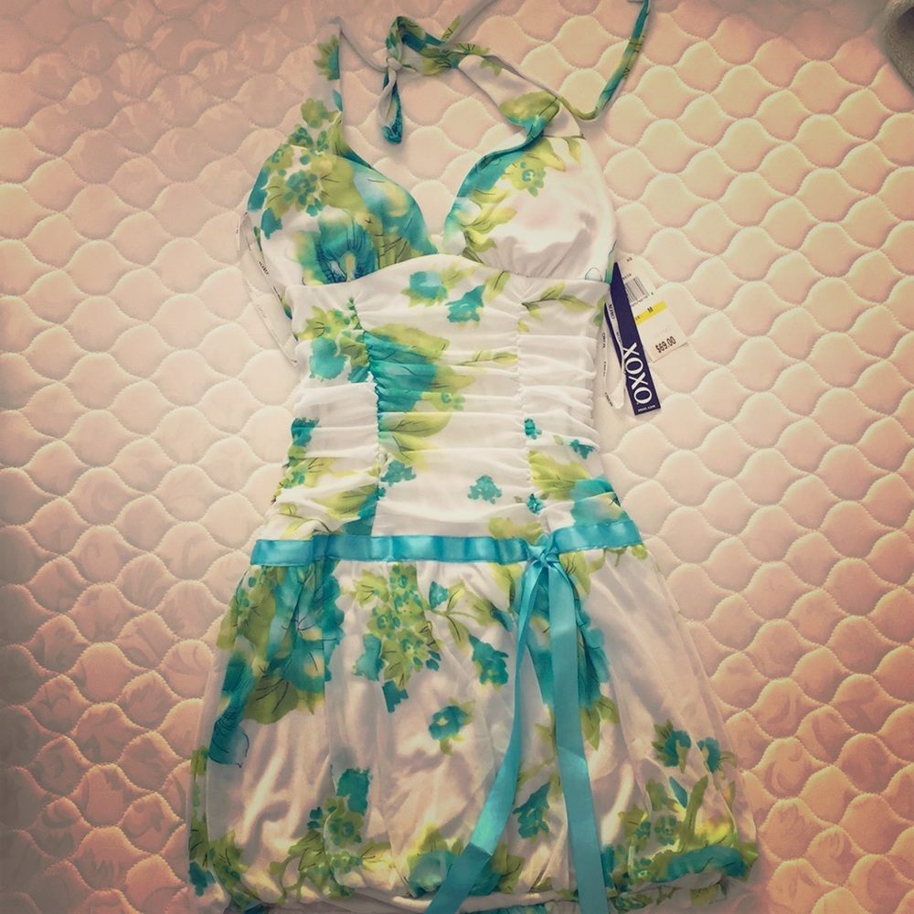 White Floral Halter Dress